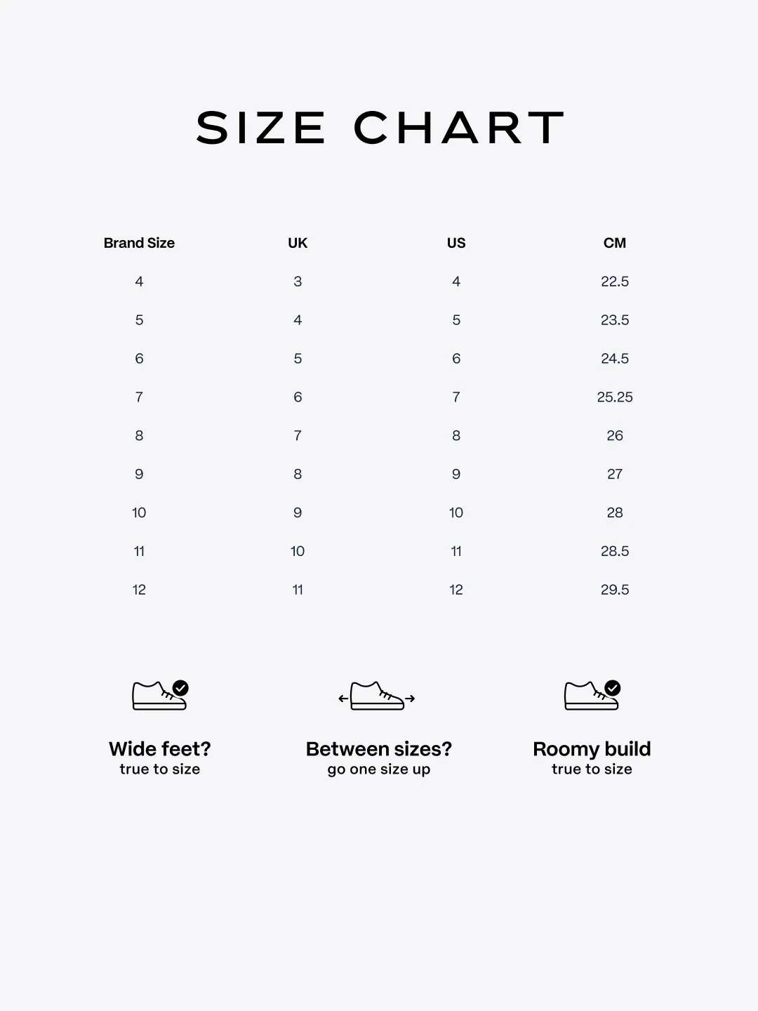 ASICS Gel-Nimbus 28 Wide size chart