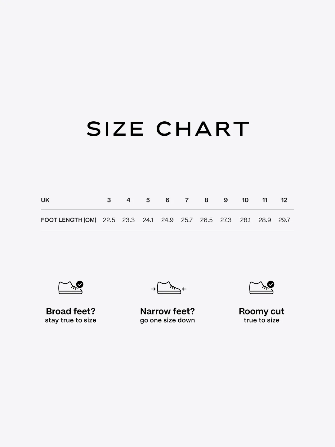 Comet X Lows Walnut size chart