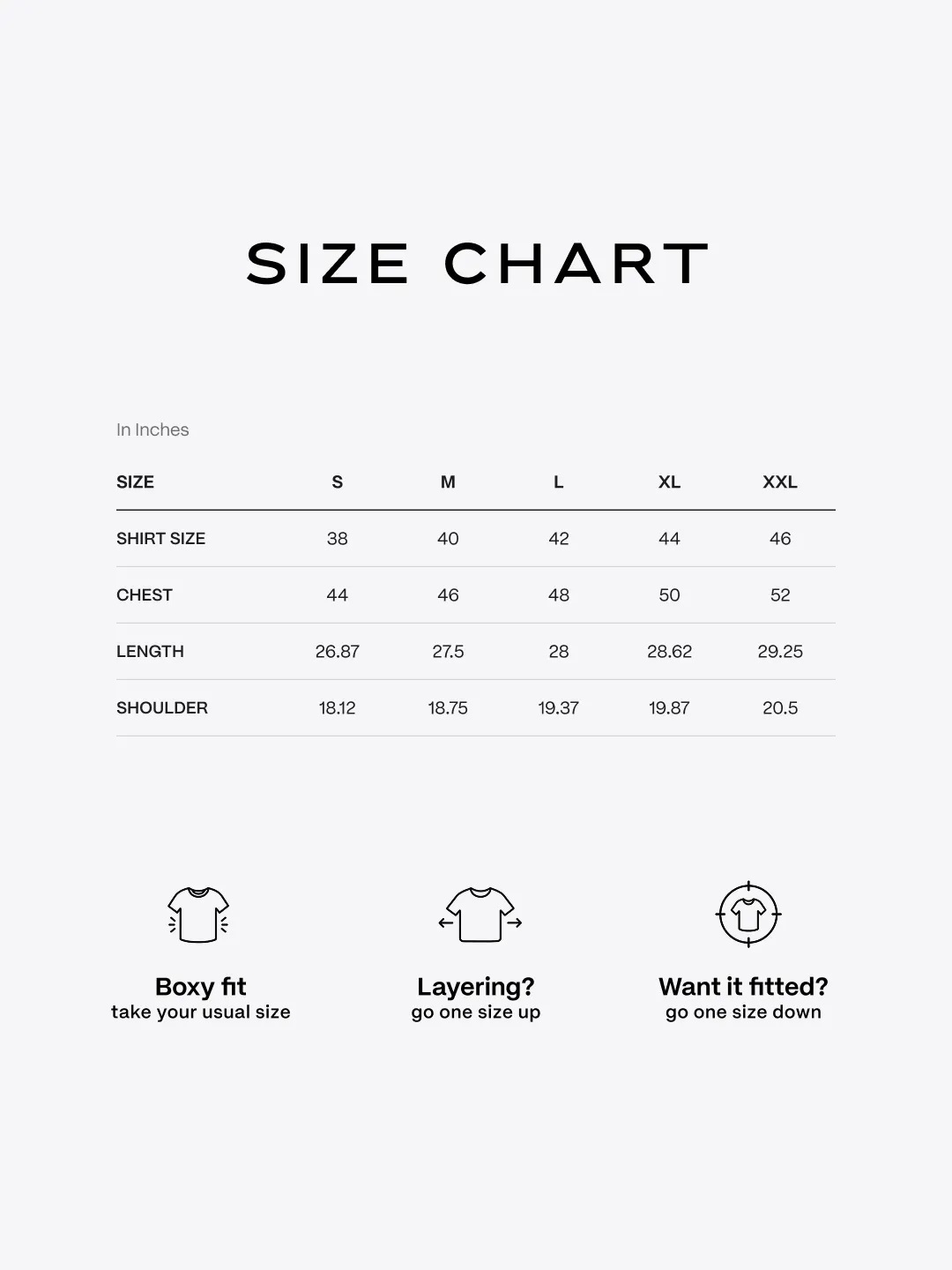 UNDENIM Shacket size chart